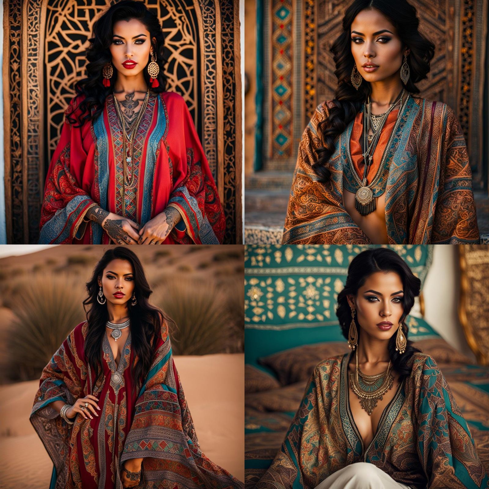 Moroccan Tattooed Girl in Kaftan Portrait