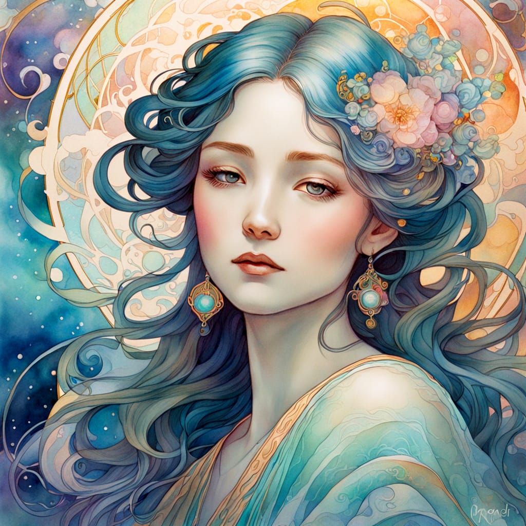 Celestial Goddess Portrait in Dreamy Fantasy Art
