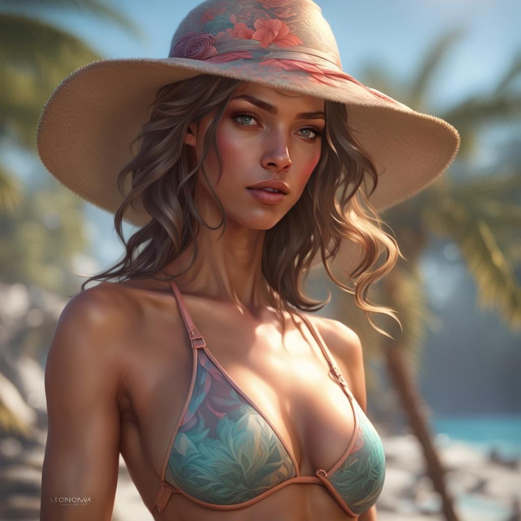 Bikini Model Portrait in Hyperdetailed Art Style