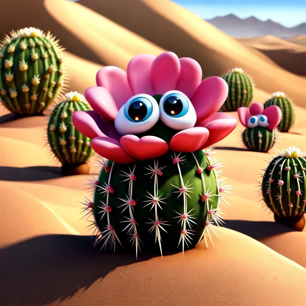 Cute Anthropomorphic Cactus Shroom by Desert Stream