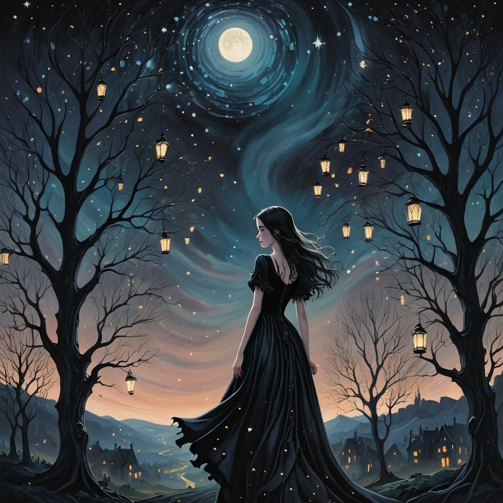 Gothic Fantasy Girl in Zaffre Starry Night