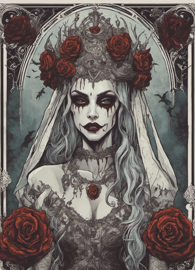 Gothic Zombie Bride in Art Nouveau Style