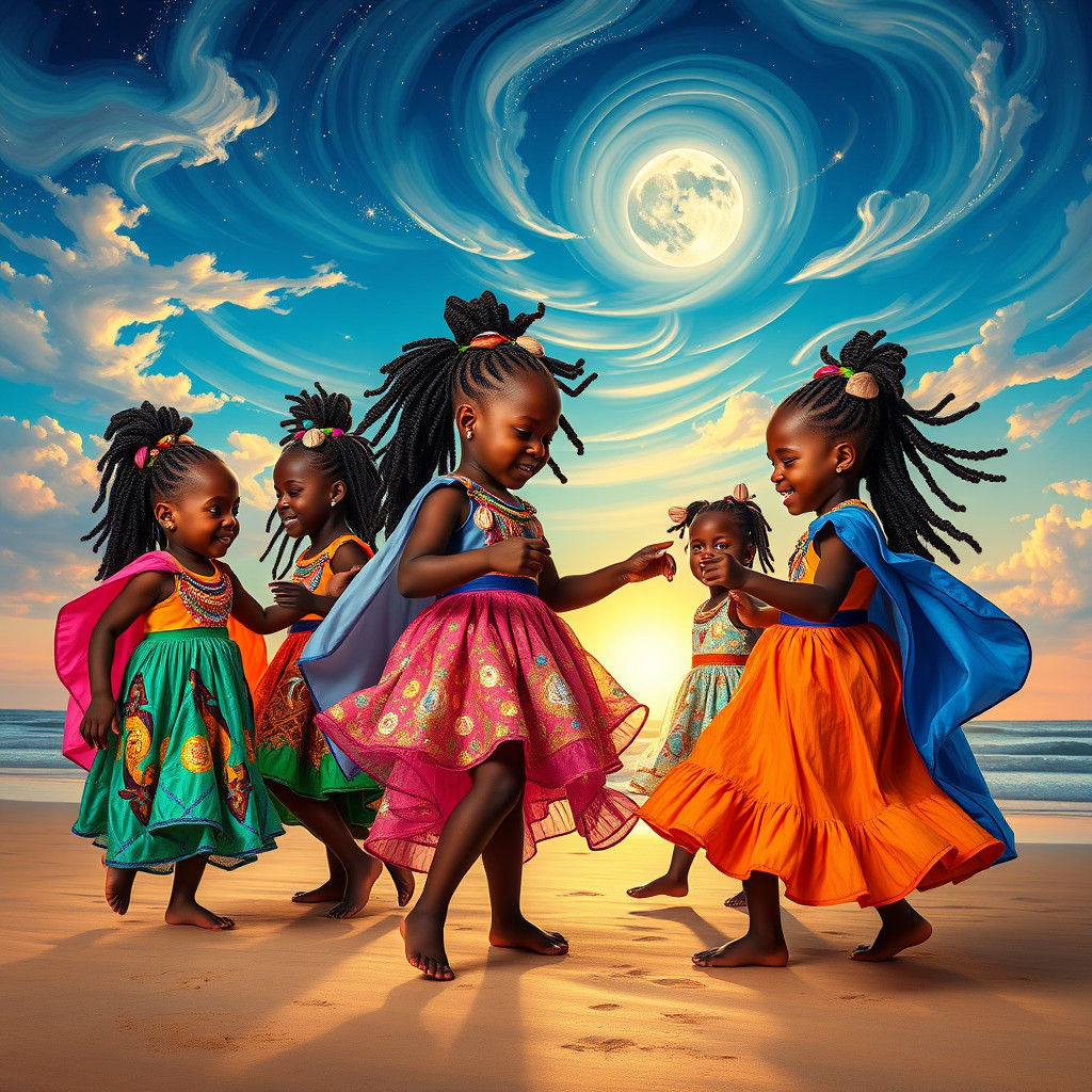 African American Preschoolers Dancing on a Beach