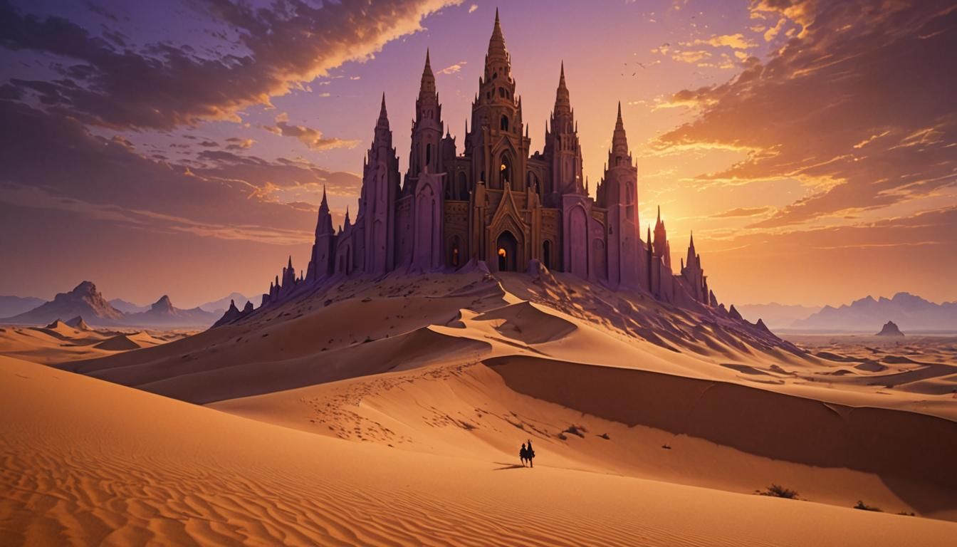 Mystical Sand Cathedral in Desert Sunset