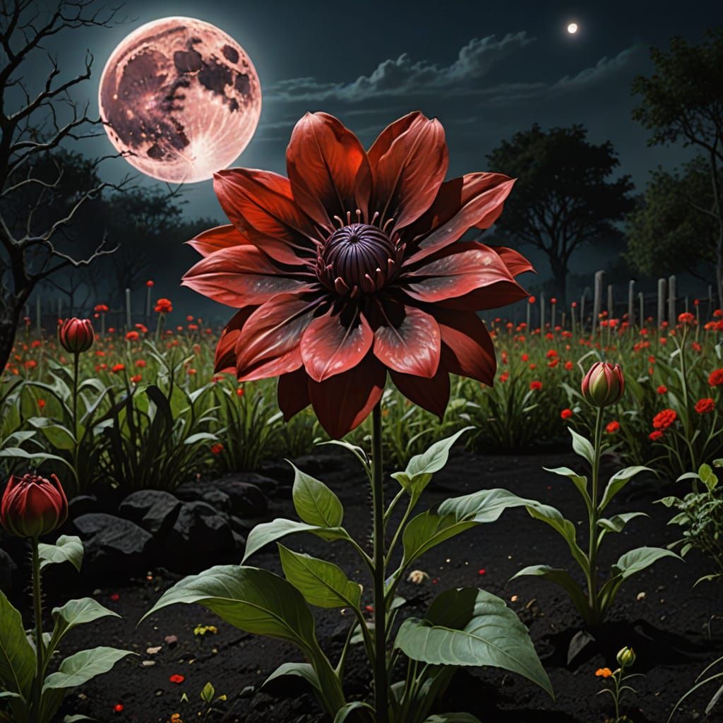 Menacing Hellflower Under Blood Moon
