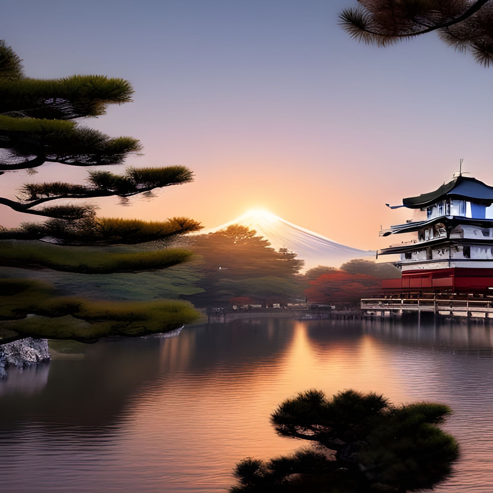 Robot Mecha Over Kyoto Temple: Hyperdetailed Concept Art