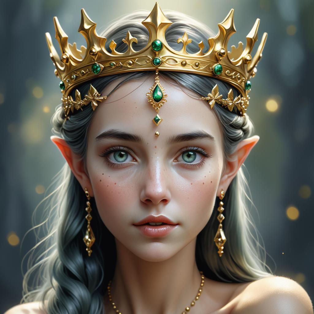 Breathtakingly Beautiful Elf Maiden with Golden Crown in Hyp...