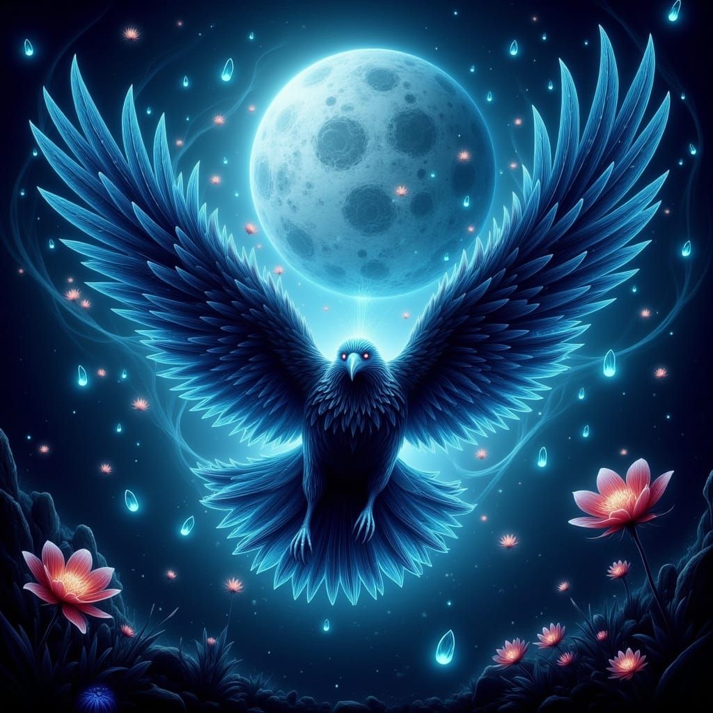 Majestic Crow in Dreamy Celestial Landscape