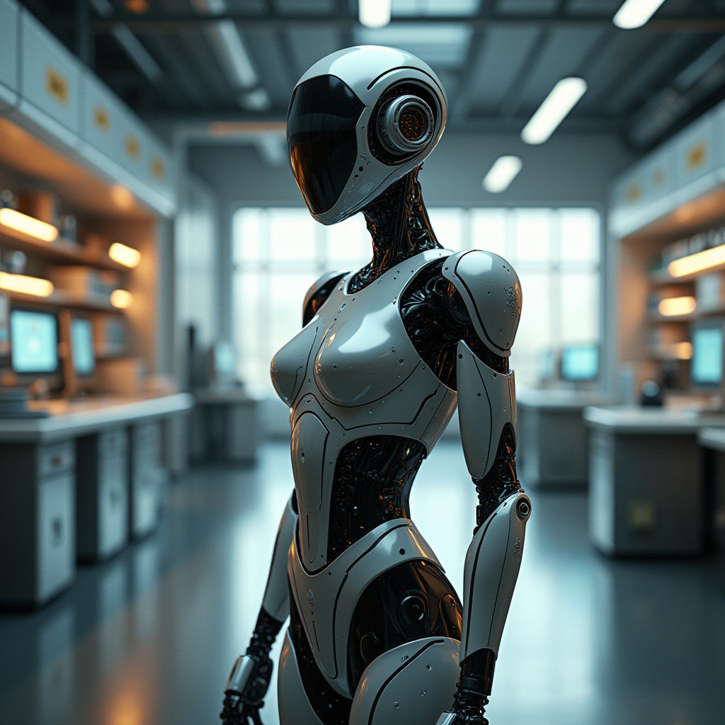 Futuristic Humanoid Robot in High-Tech Laboratory
