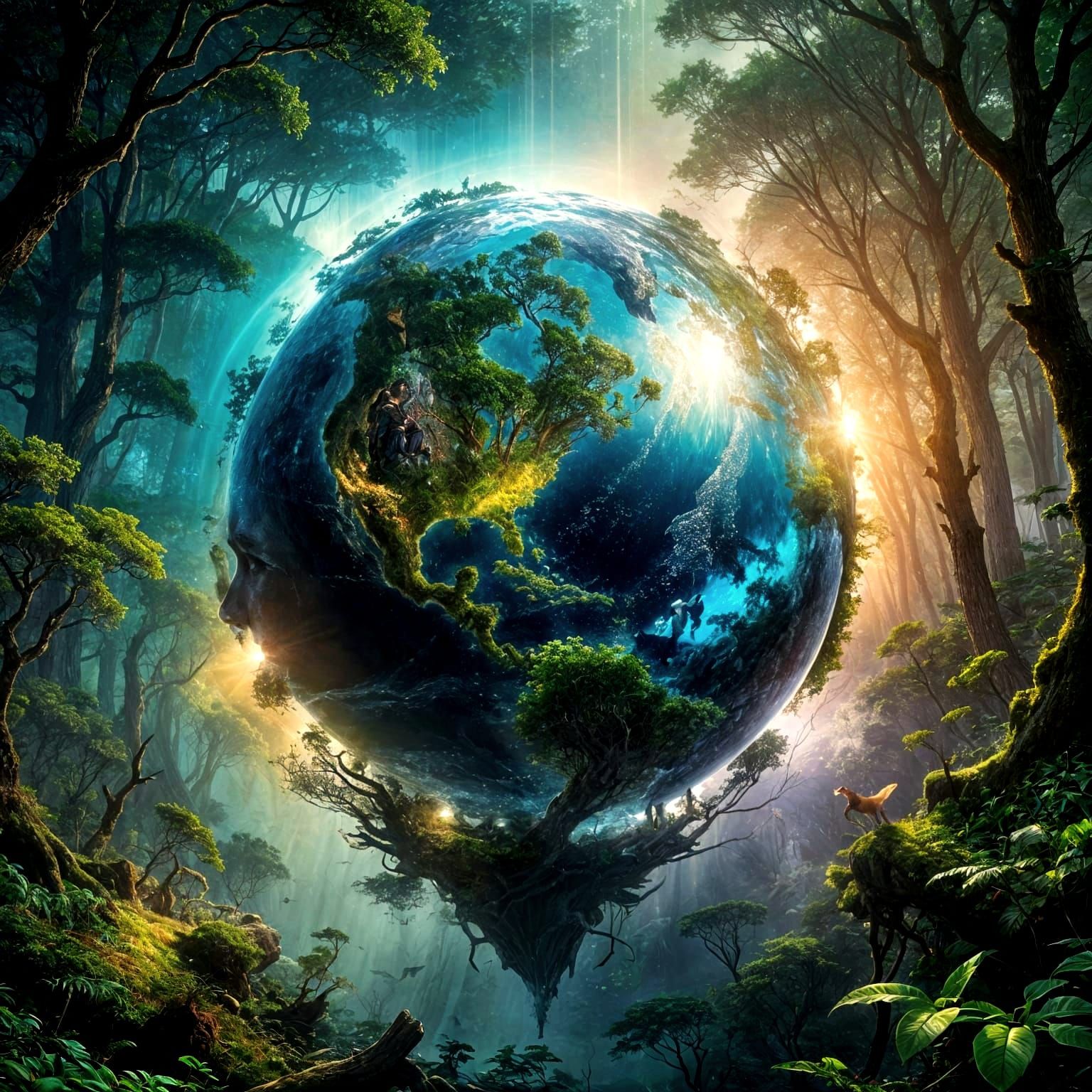 Earth Double Exposure Art: Forests, Oceans, Wildlife