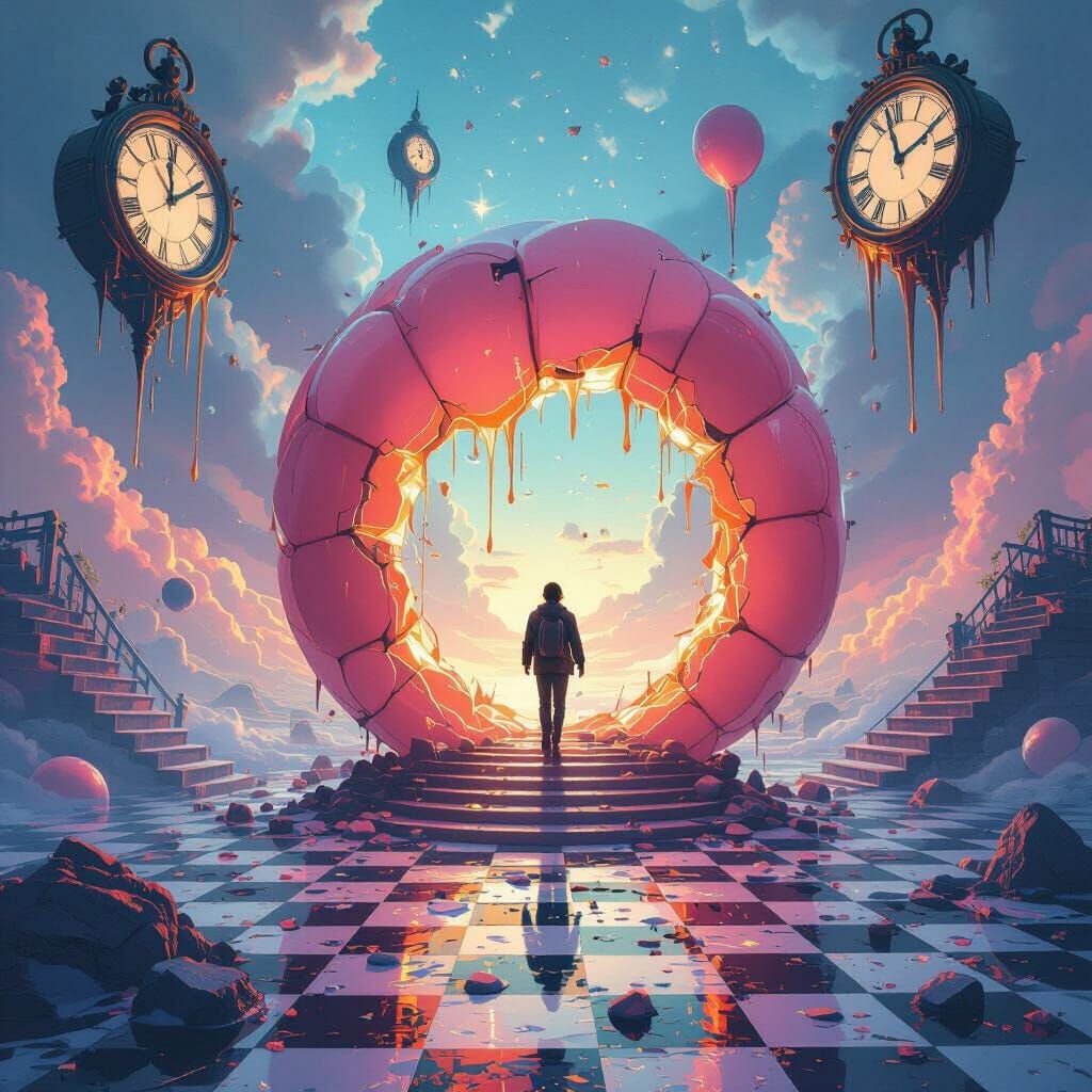 Dreamlike World Beyond Balloon Portal, Digital Art