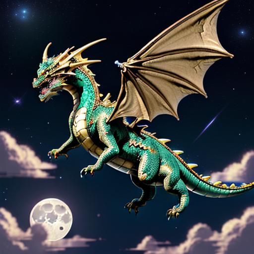 Anime Dragon Flight Under Starry Night