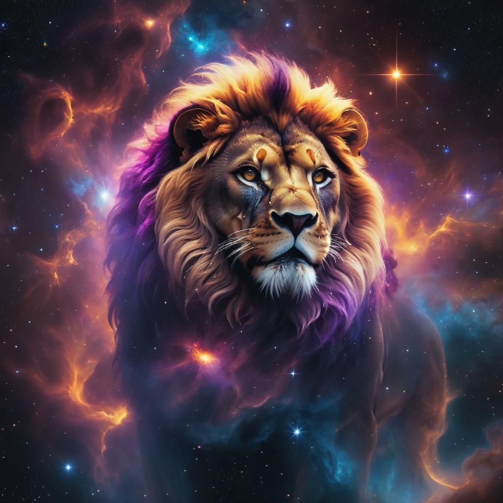 Celestial Lion Nebula in Deep Cosmos