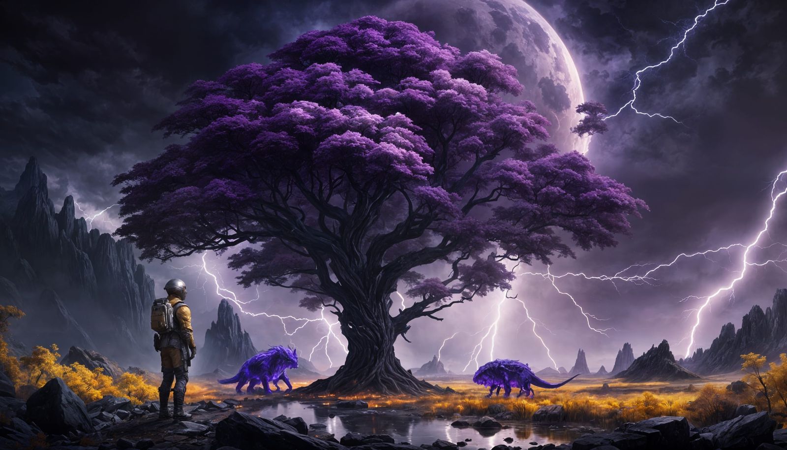 Explorer Shelters from Storm on Alien Planet