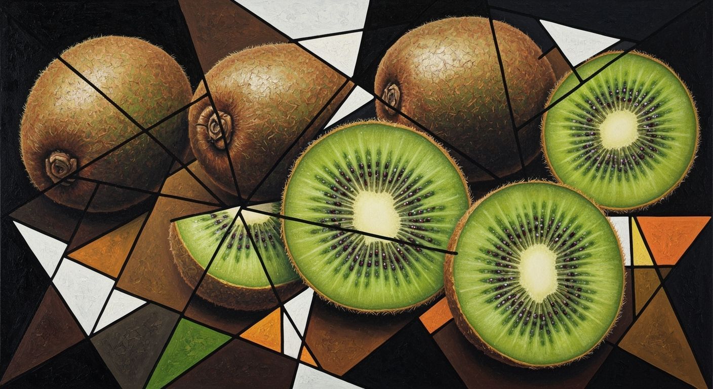 Cubist Painting of Sliced Kiwis in Geometric Mosaic