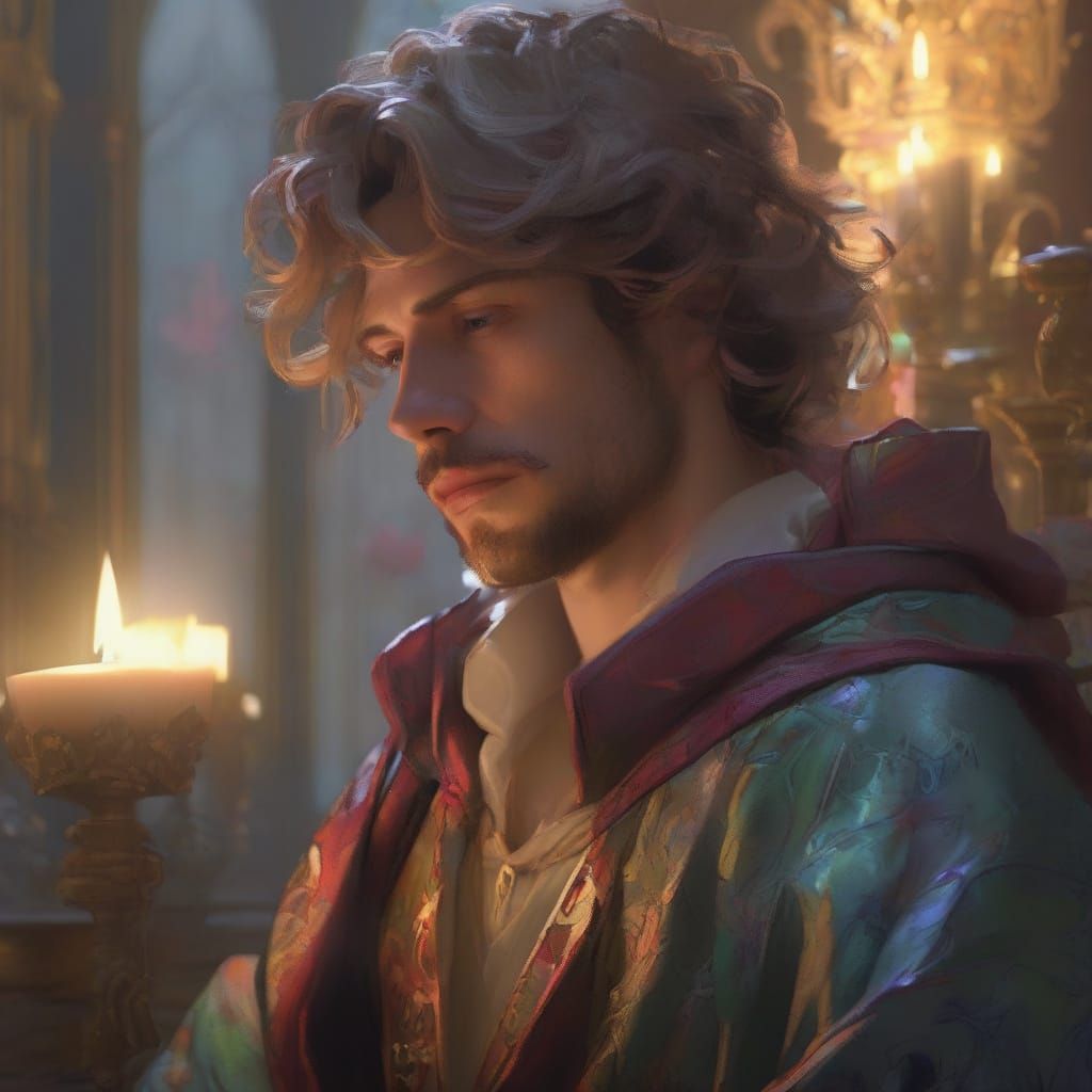 16th Century Man Strategizing in Candlelit Room