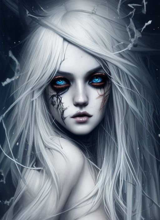 Gothpunk Goddess with Flowing Hair in Digital Art