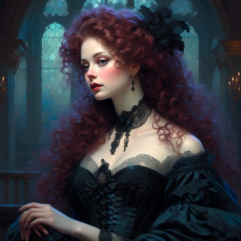 Rococo Lady in Velvet and Lace Portrait