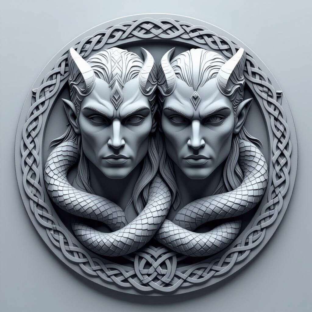 Grayscale Loki and Serpent in High Contrast