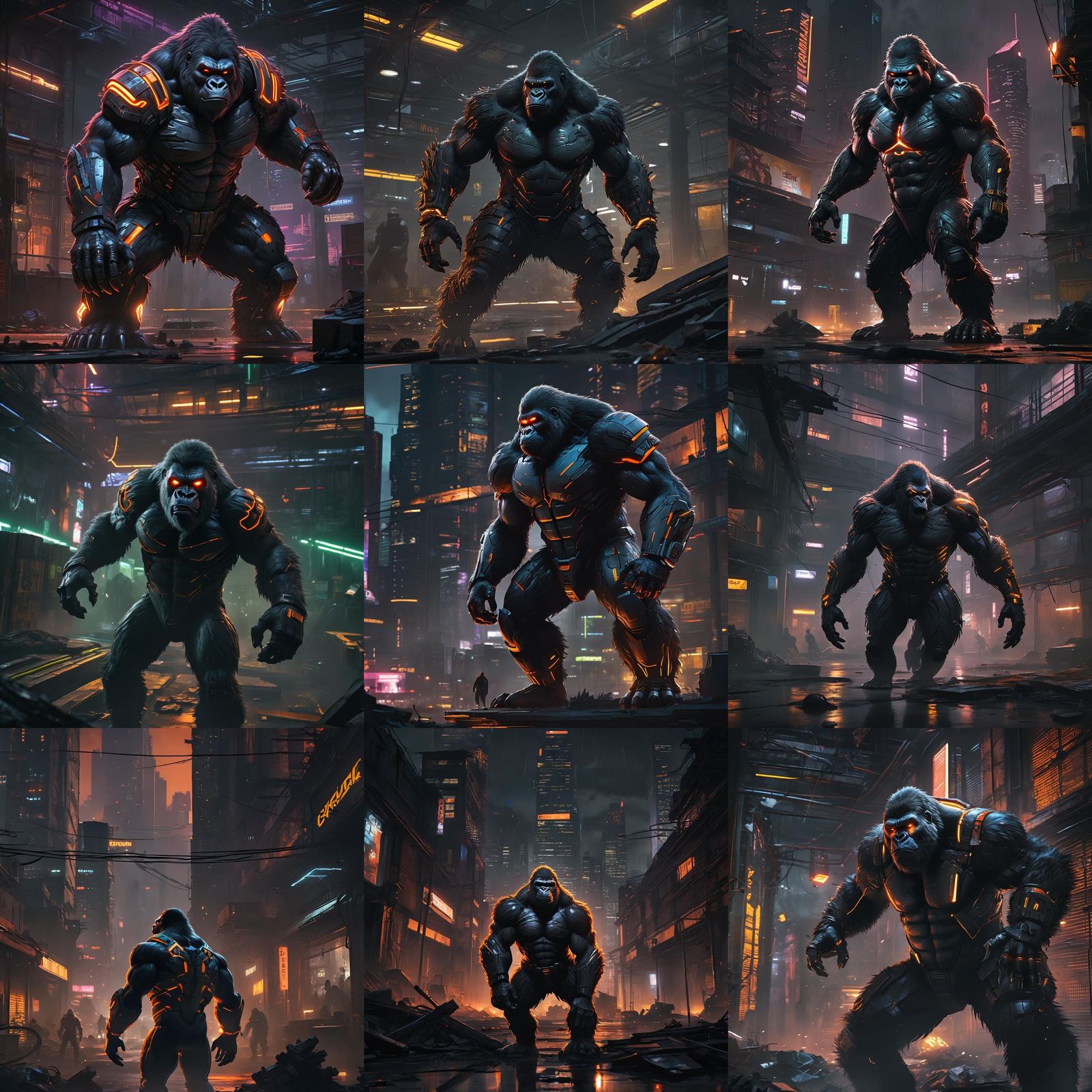 Armored Gorilla Ready to Fight in Cyberpunk City