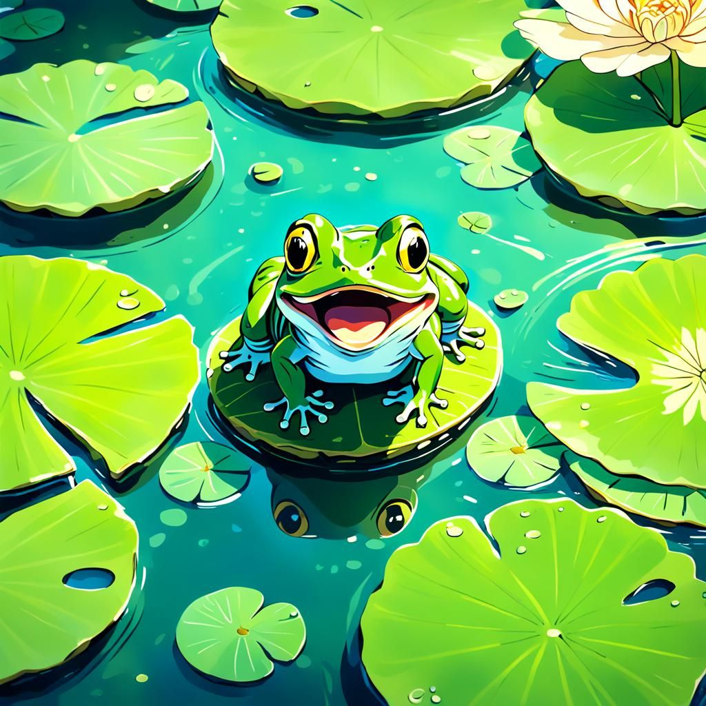 Frog on Lilypad in Japanese Anime Style