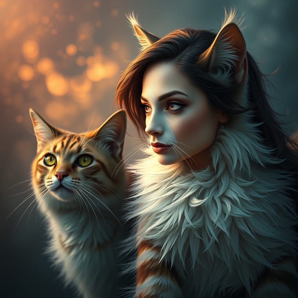 Surreal Feline Goddess in Deep Fantasy Realm
