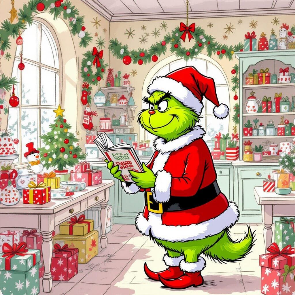 The Grinch Shopping for Christmas in Pastel Style
