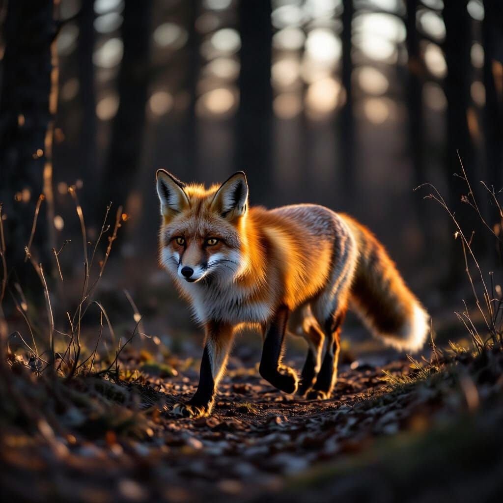 Red Fox in Shadowy Forest: Wildlife Photography