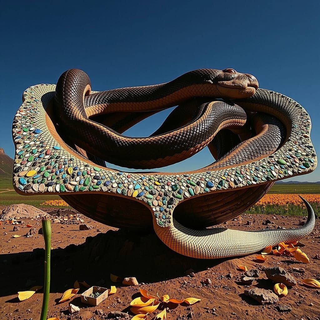 Mythical Beast with Teal Hair and Yellow Flower in Starry Ni...