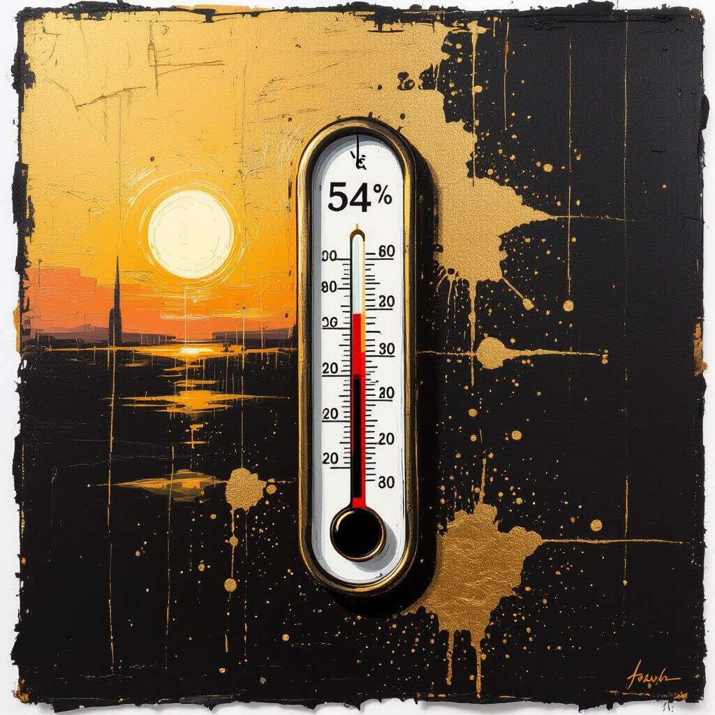 Golden Hour Thermometer in Impasto Style with Gold Accents