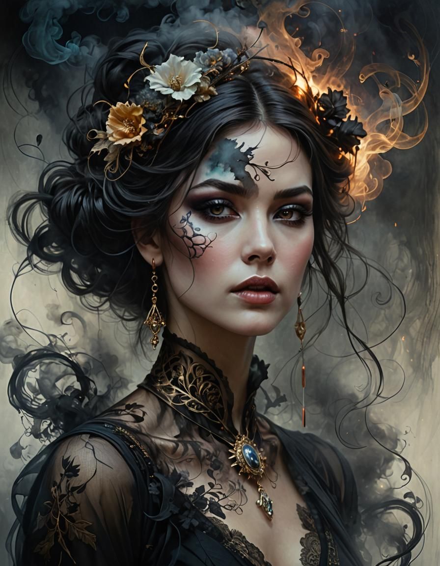 Ethereal Smokey Woman in Swirling Mists