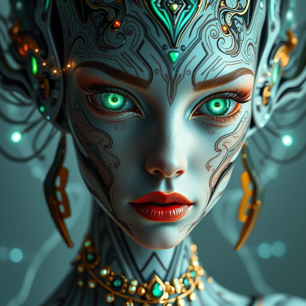 Cybernetic Alien Goddess in Ethereal Light