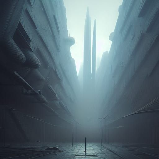 Dystopian City Concept Art in Geometric Style