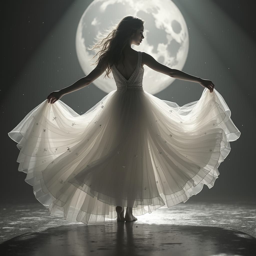 Ethereal Goddess in Silvery Tulle