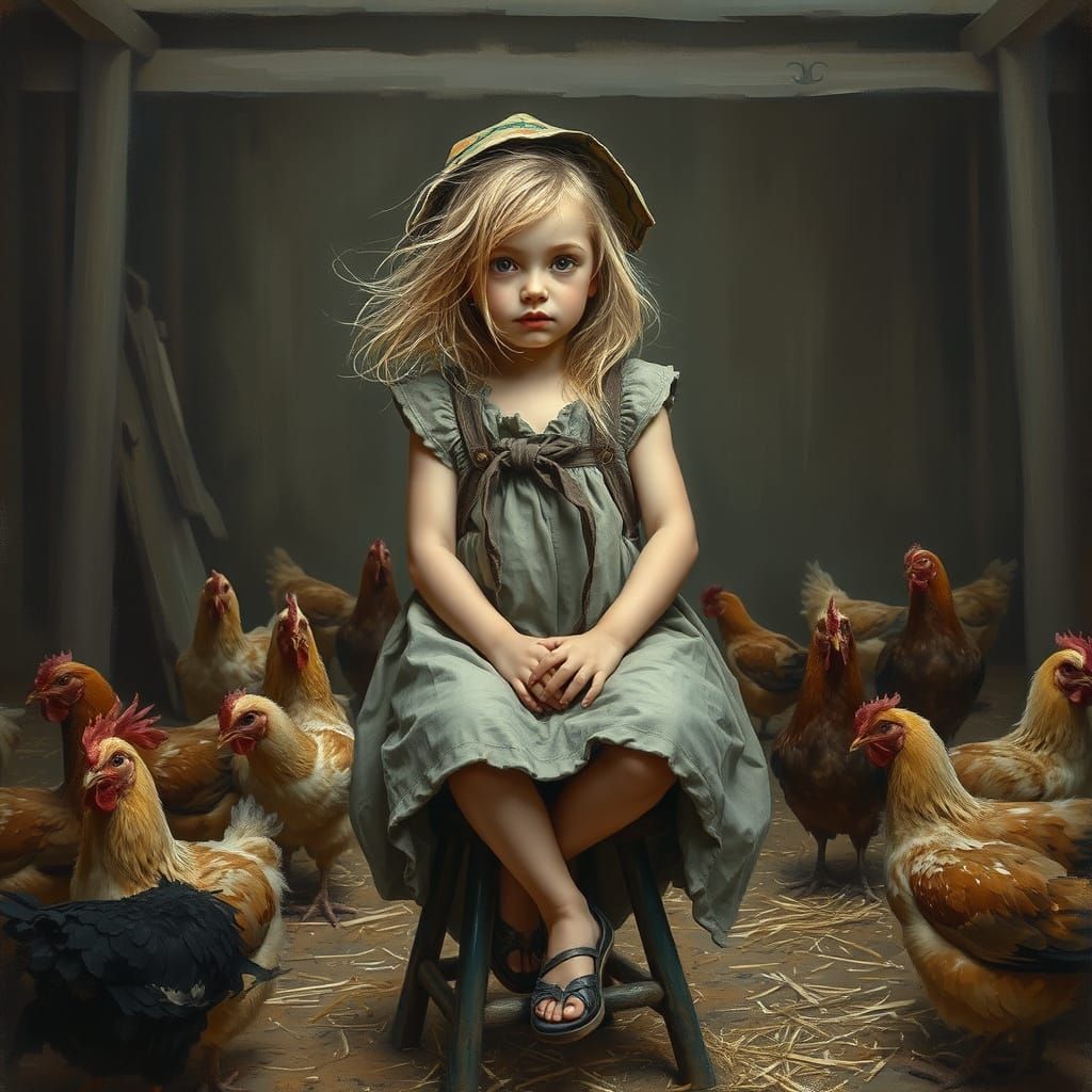 Girl in Barn, Painterly Style, Wyeth and Shishkin Inspired