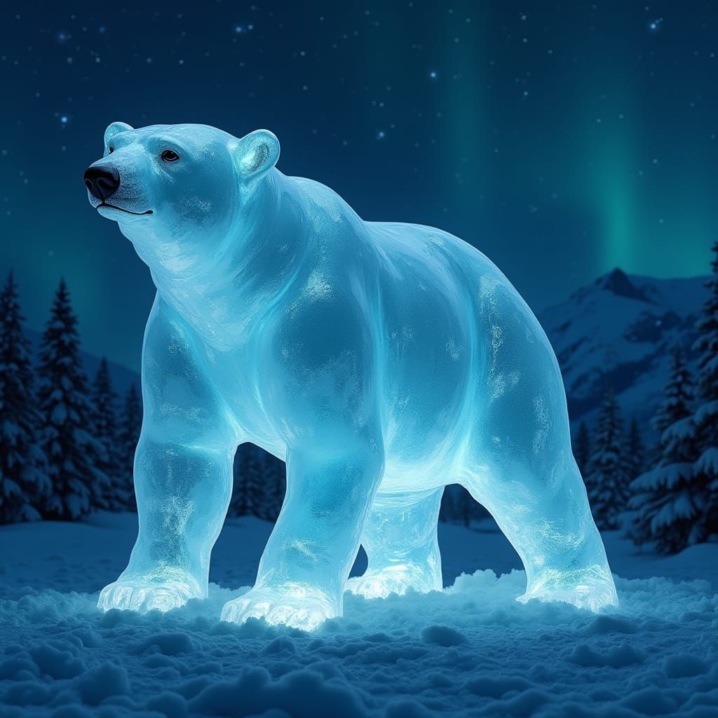 Crystal Polar Bear Illuminates a Winter Wonderland