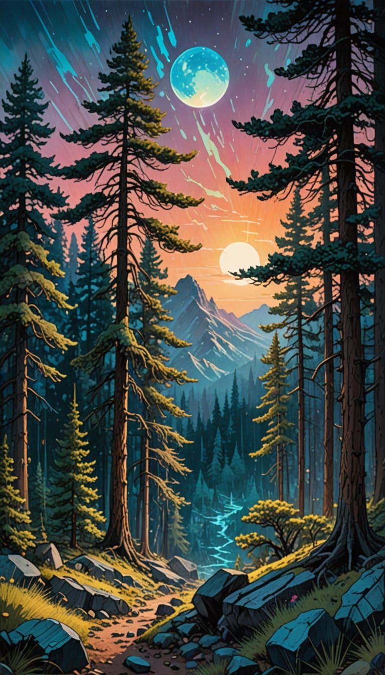 Iridescent Crystal Forest at Dusk