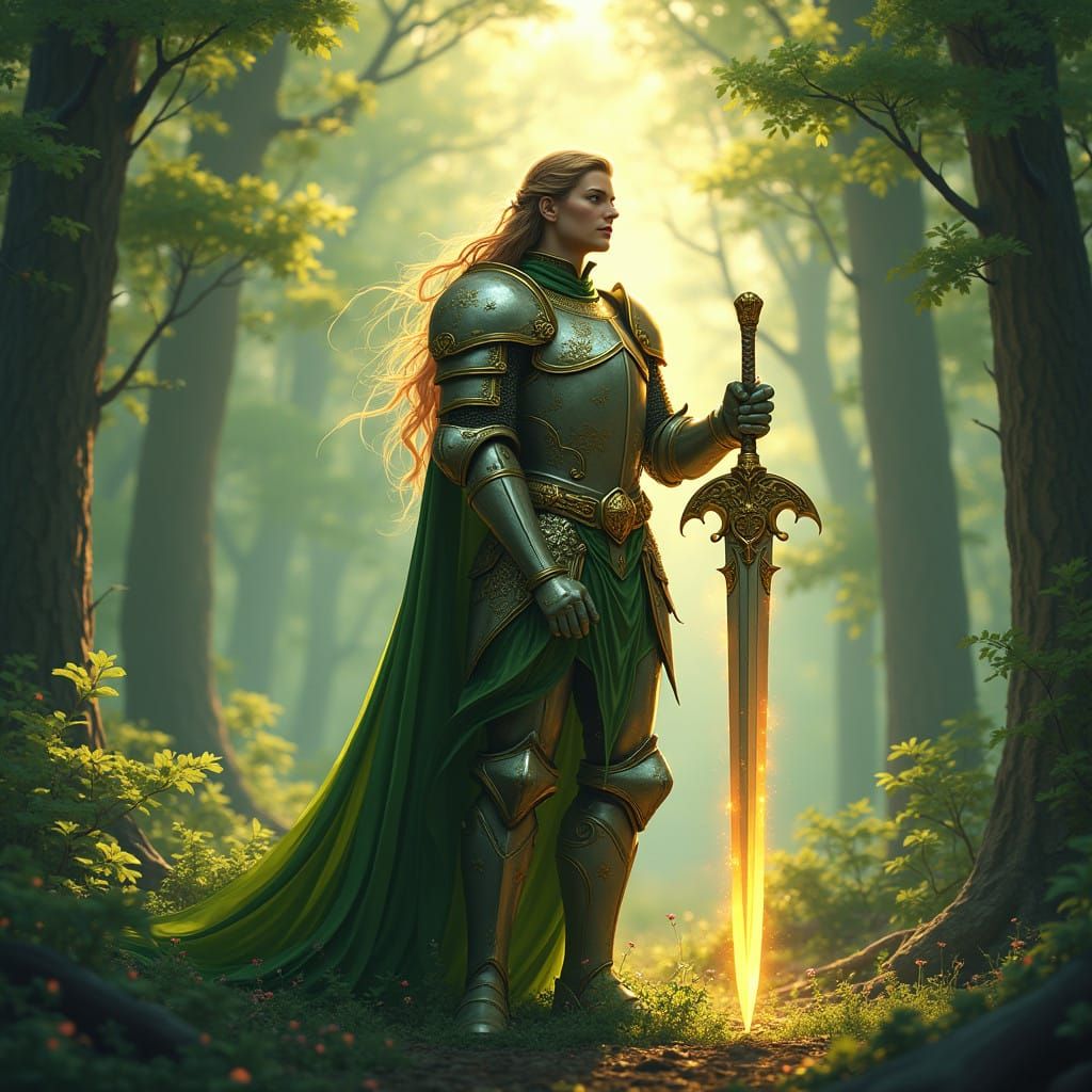 Regal Knight of Summer Solstice in Vibrant Forest