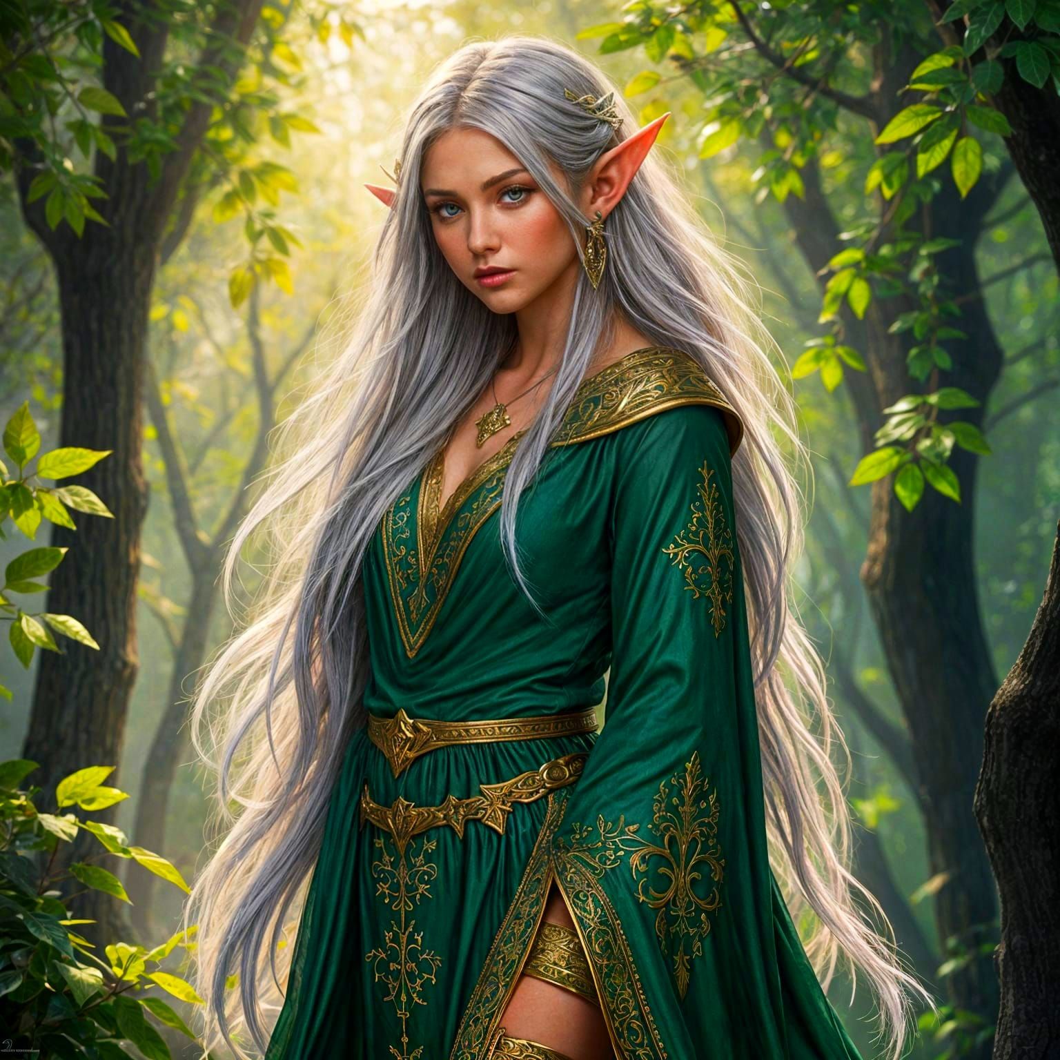 Fantasy Elegant Elf in Mythical Forest