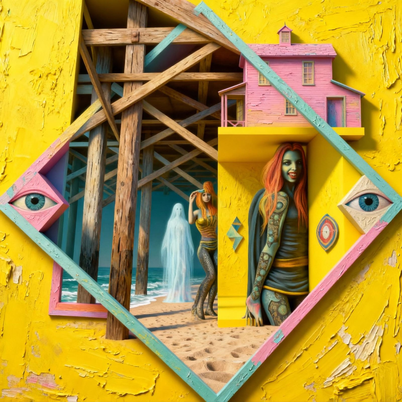 Surreal Geometric Collage with Impossible Angles