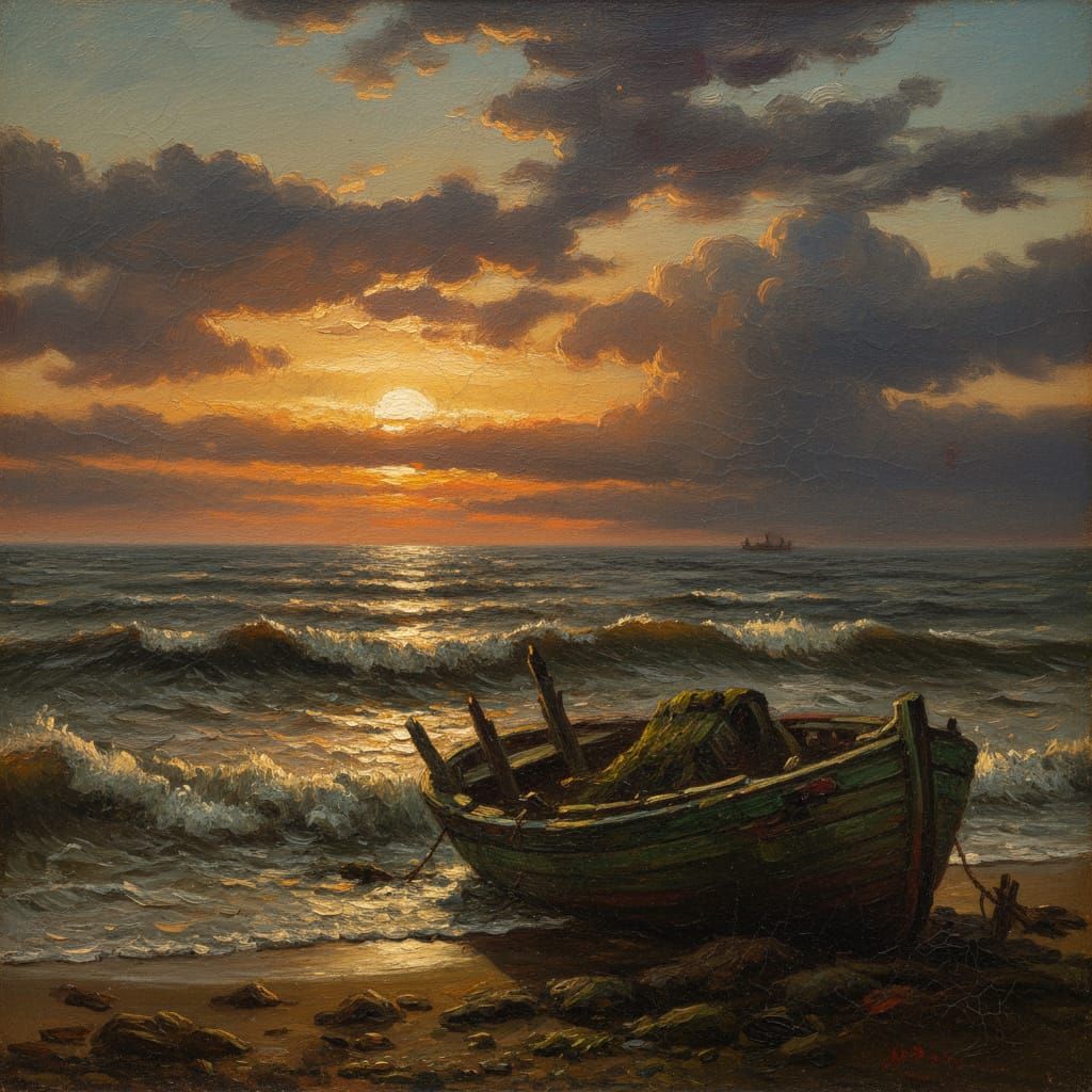 An oil painting on canvas, richly textured brushstrokes with...