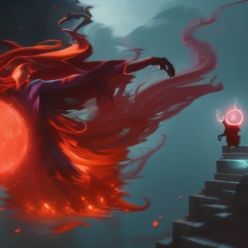 Evil Gemstone Confronts Wizard: Dark Fantasy Art