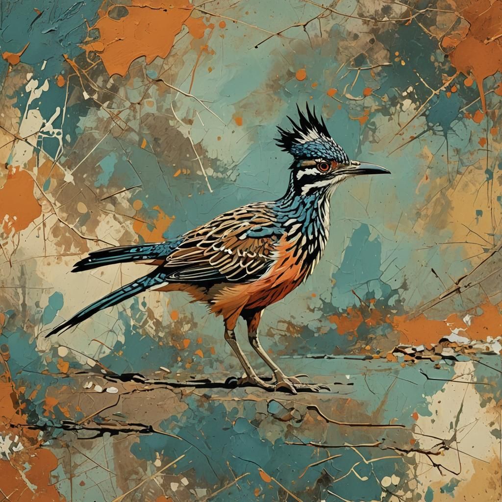 Abstract Roadrunner Art in Complementary Colors