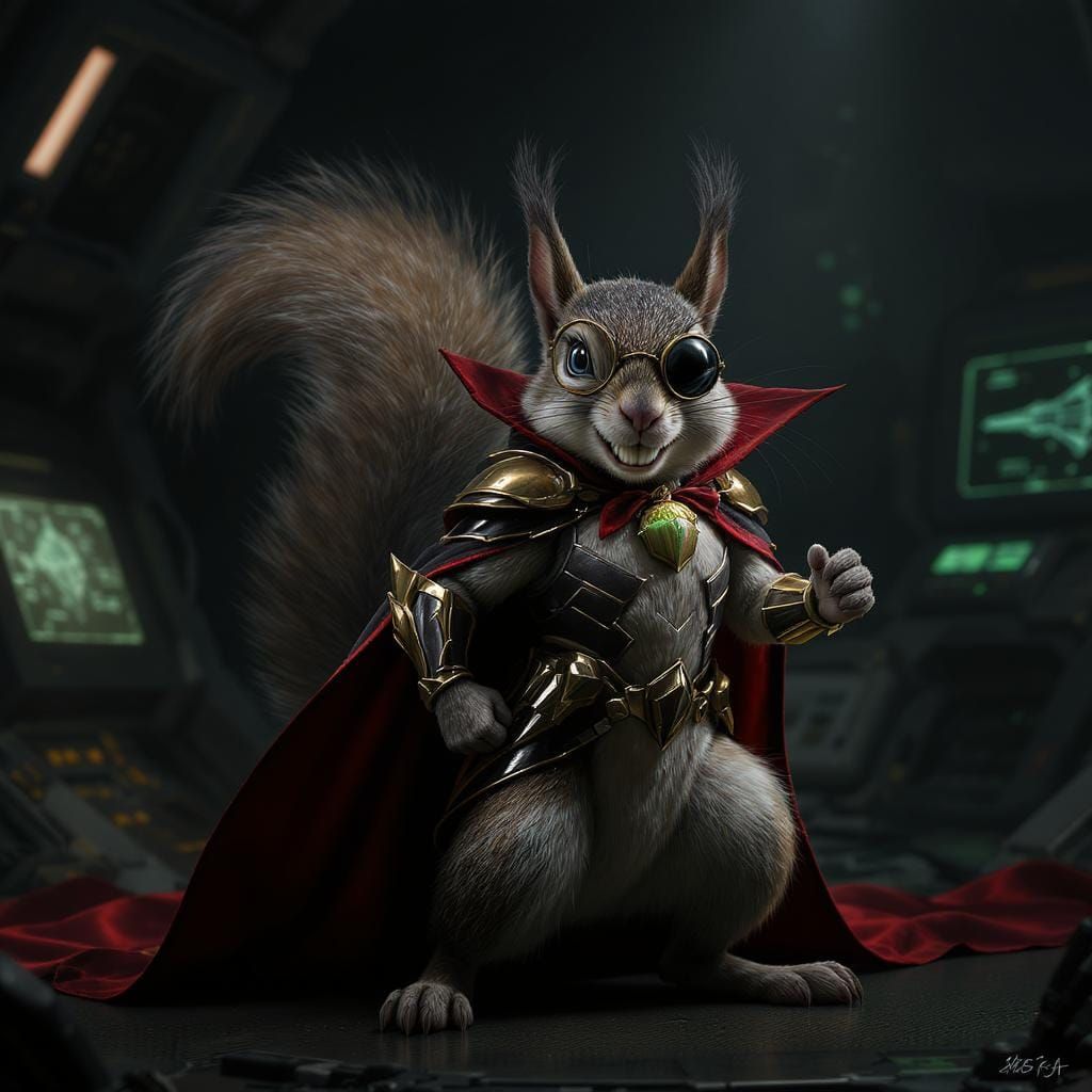 Squirrel Supervillain in High-Tech Lair: Photorealistic Port...
