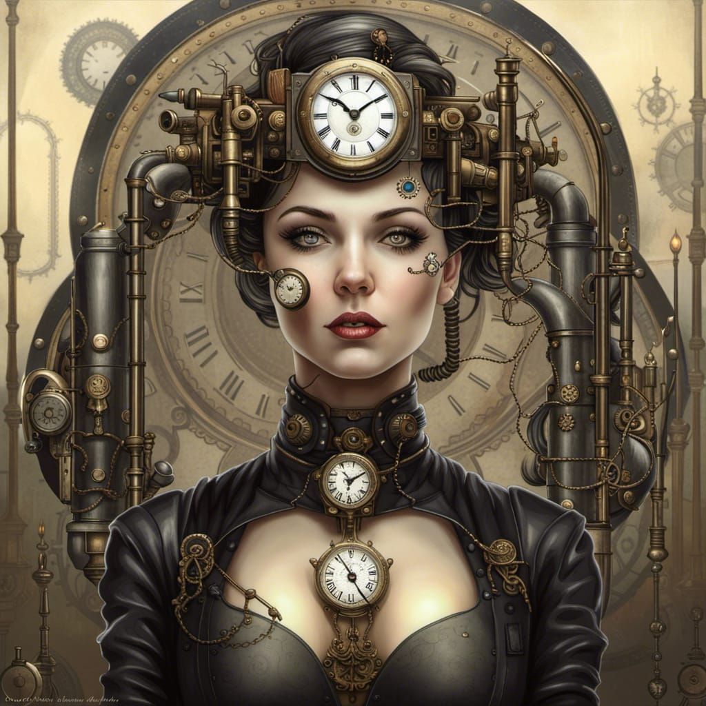 Steampunk Clockwork Angel Cyborg in Detailed Illustration