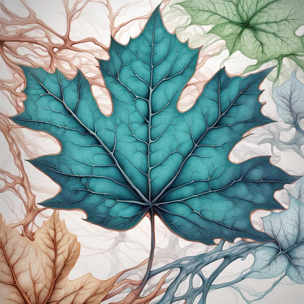 Electron Microscopic Leaf Veins Ink Drawing