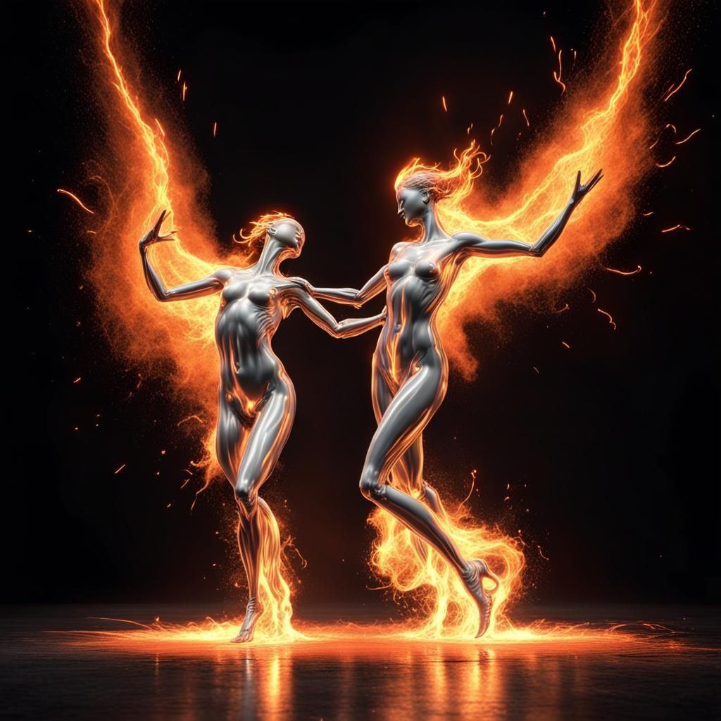 Dramatic Molten Metal Dance in Fiery Light
