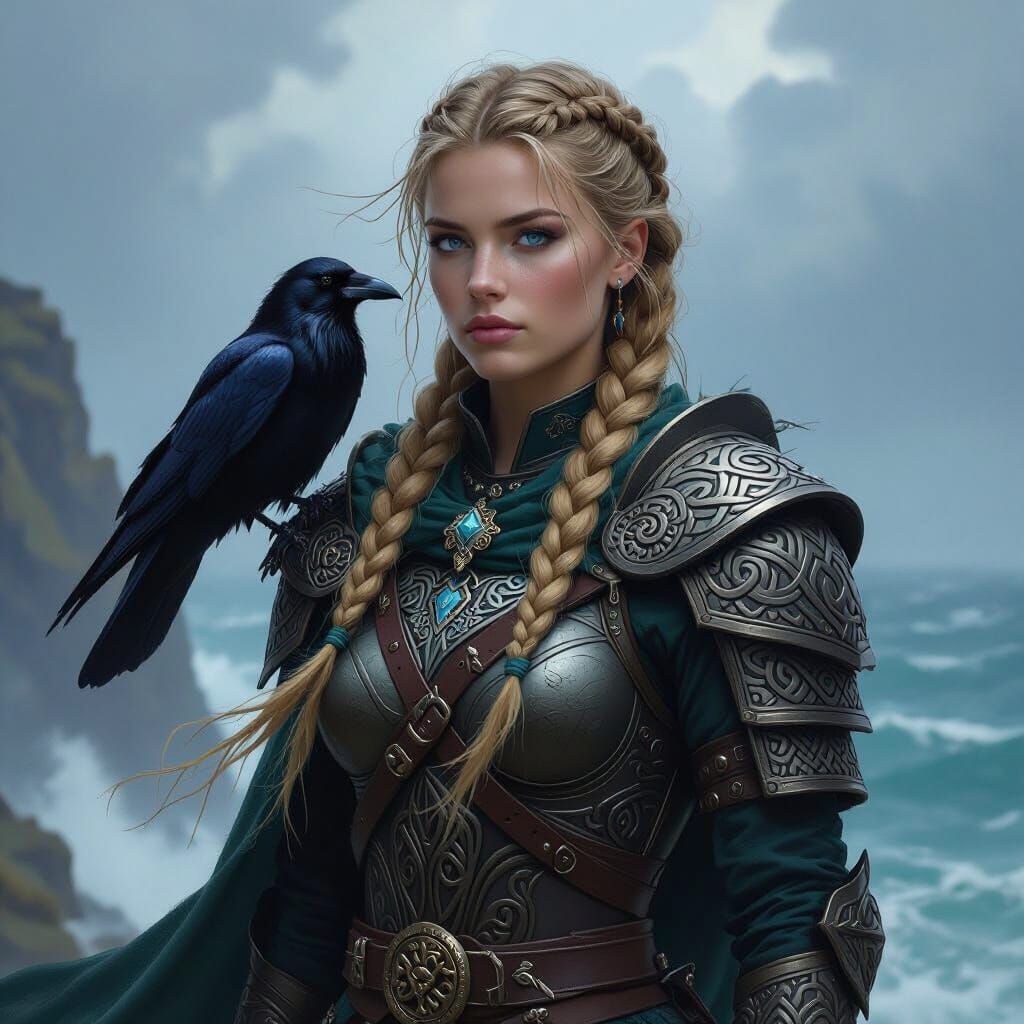 Celtic Warrior on Cliff in Dark Fantasy Style