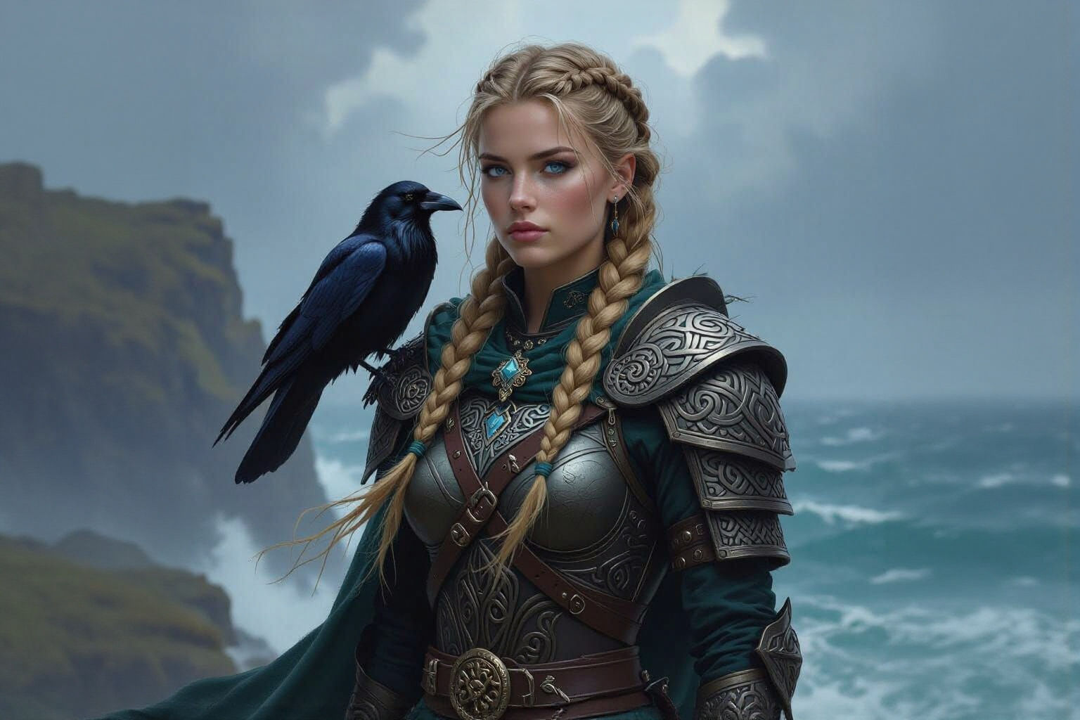 Celtic Warrior on Cliff in Dark Fantasy Style