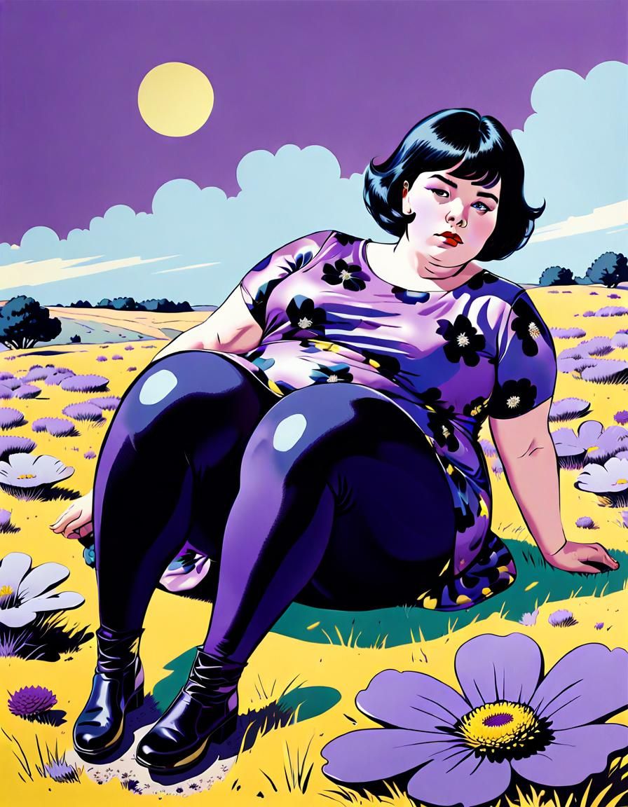 Woman in Flower Dress in Pop-Art Style